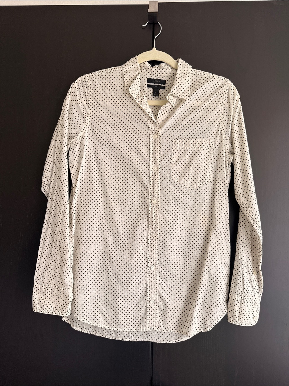 J. Crew White Button-Up Shirt with Black Polka Dots